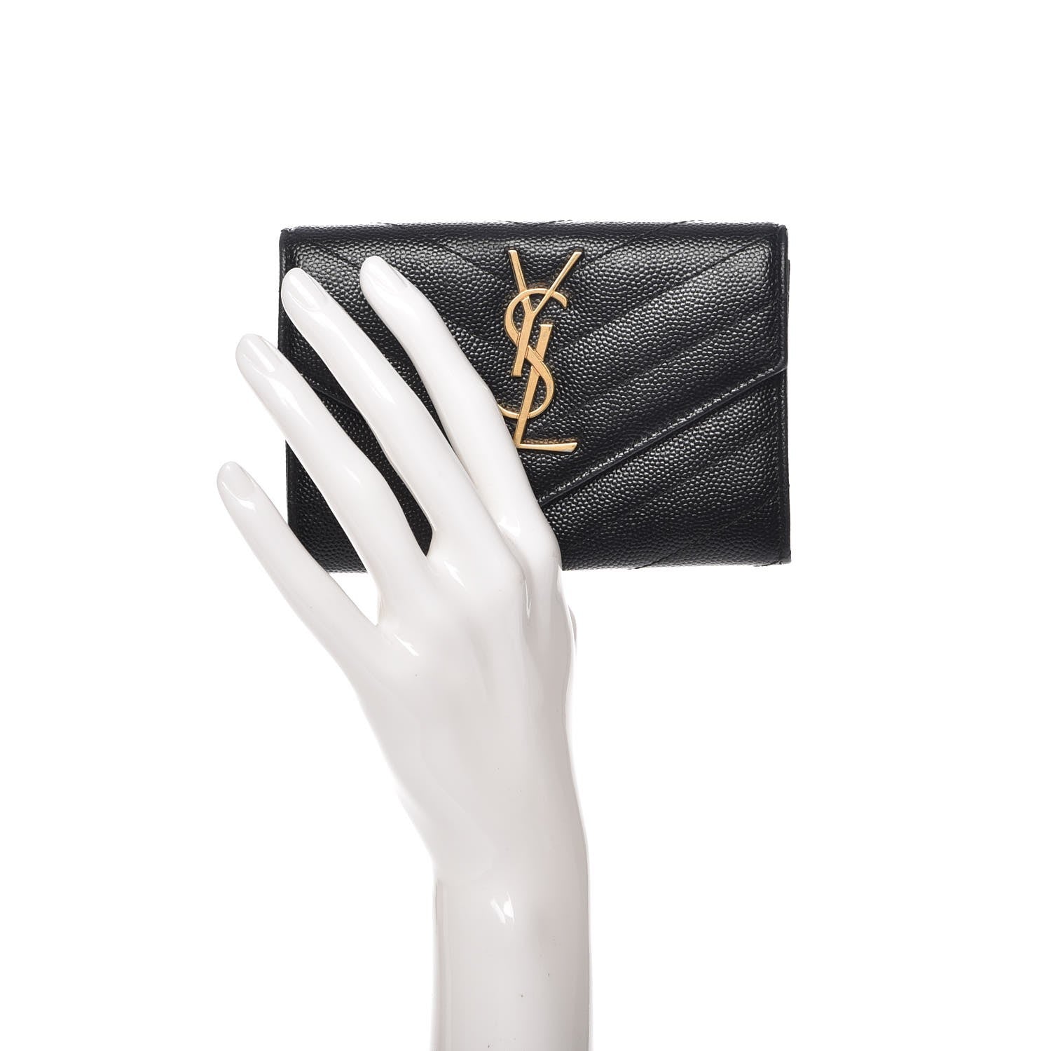 Saint Laurent Grain De Poudre Matelasse Chevron Small Monogram Envelope Wallet Black 2 of 3