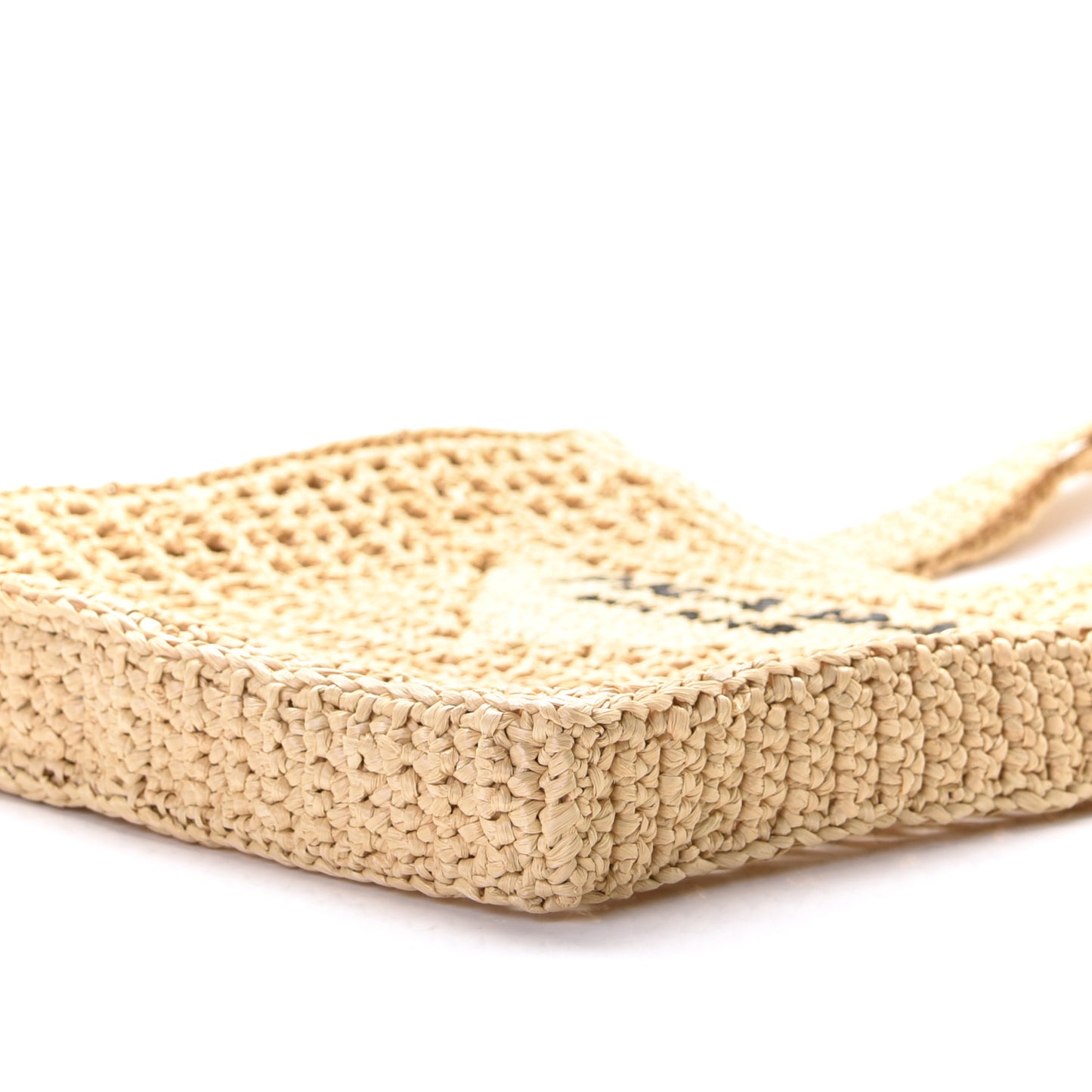 Yarn Raffia Effect Crochet Logo Embroidered Tote Bag Naturale