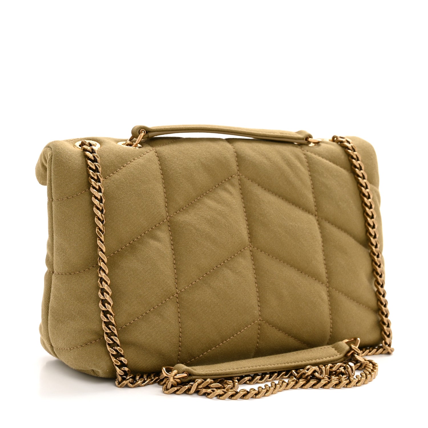 Saint Laurent Canvas Quilted Toy Loulou Puffer Monogram Chain Satchel Fir Green 3 of 12