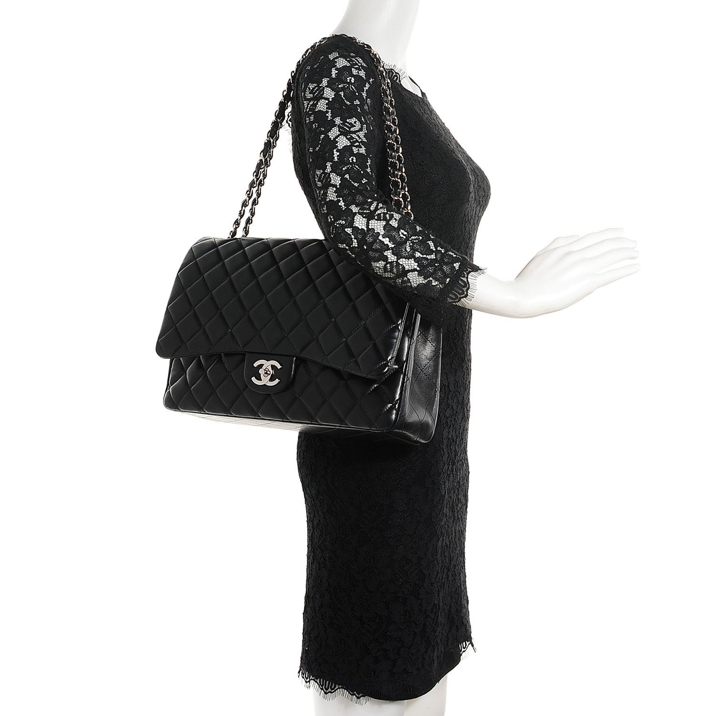 Lambskin Quilted Maxi Double Flap Black
