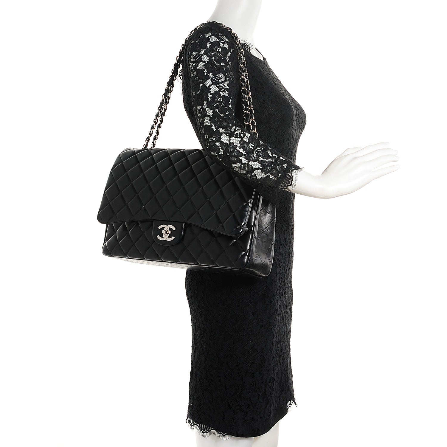 Chanel Lambskin Quilted Maxi Double Flap Black 2 of 9
