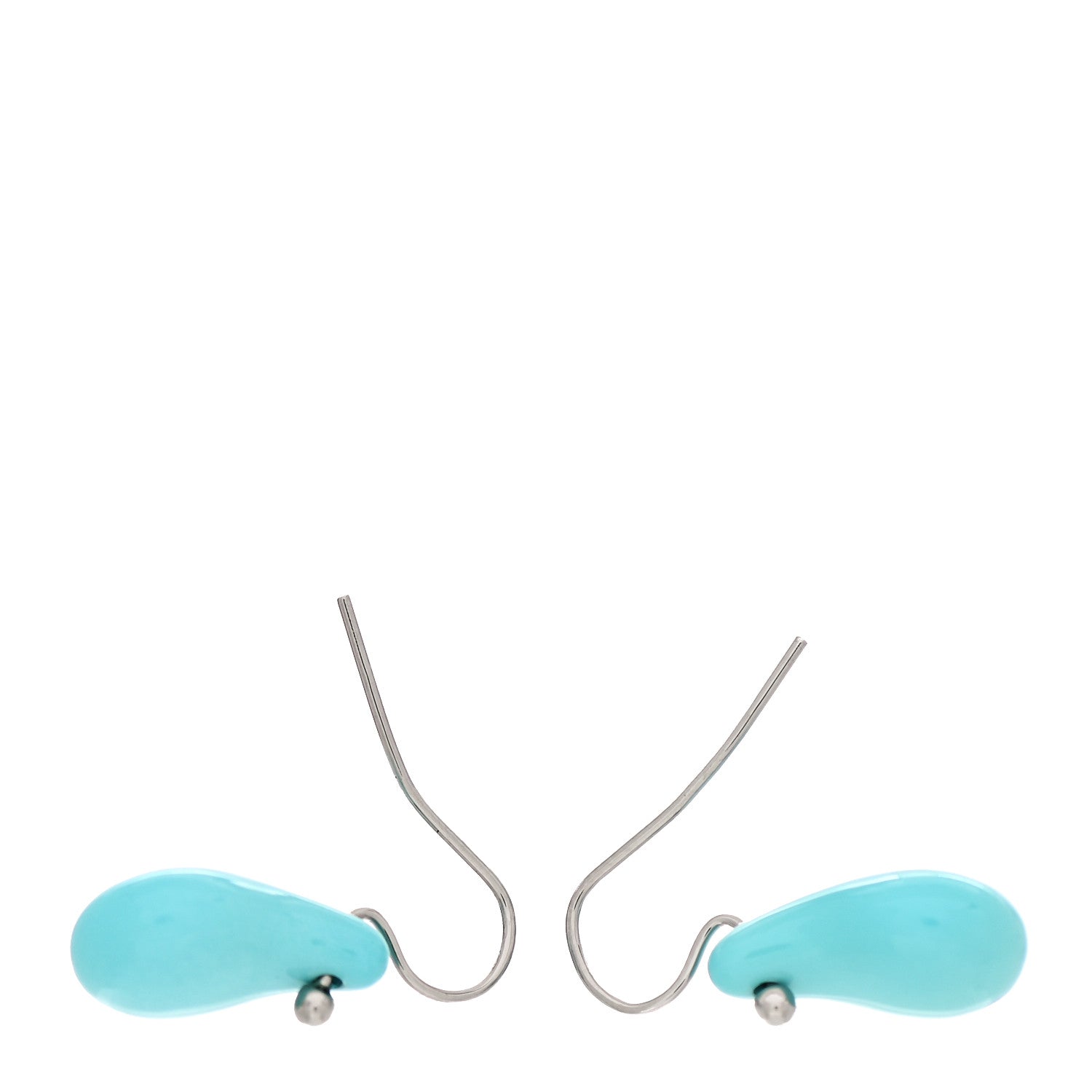 Tiffany 18K White Gold Turquoise Elsa Peretti Teardrop Drop Earrings 3 of 4