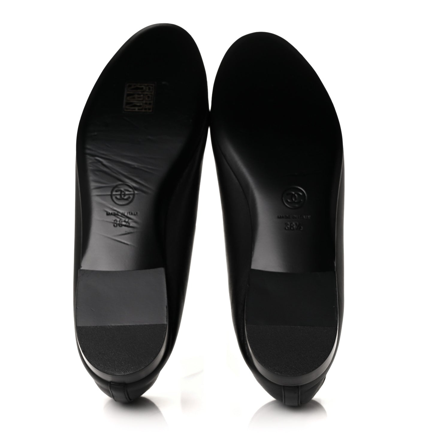 Lambskin Patent Cap Toe Ballerina Flats 38.5 Black