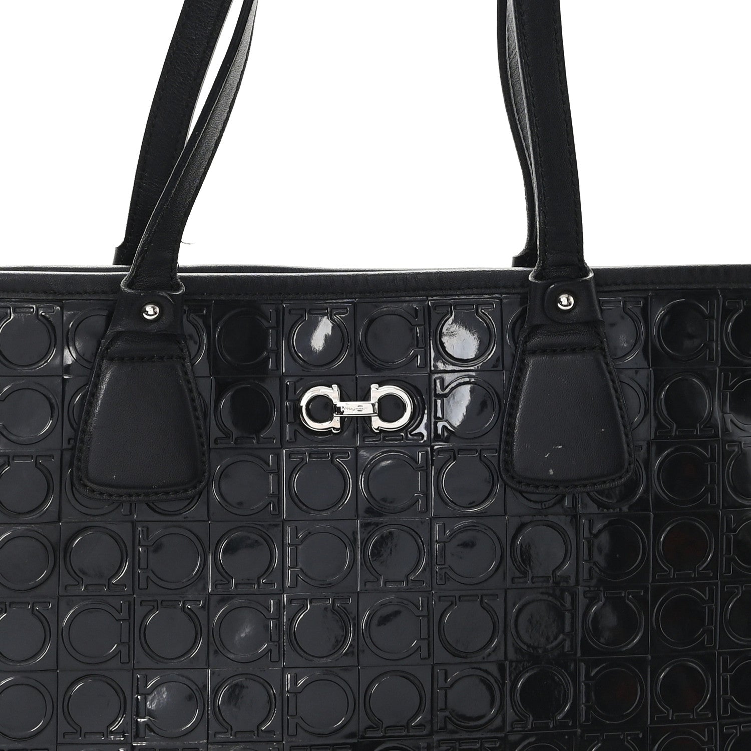 Salvatore Ferragamo Patent Gancini Embossed Tote Black 7 of 11