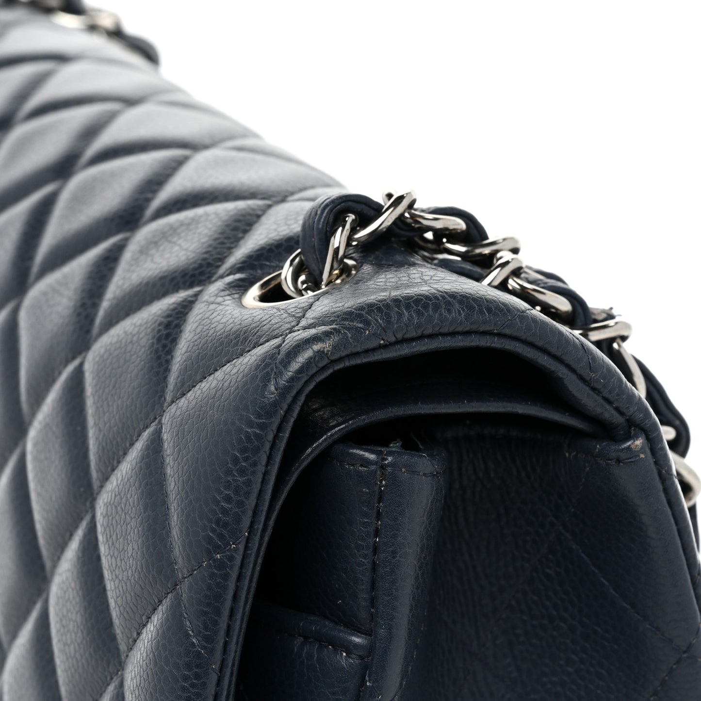 Caviar Quilted Jumbo Double Flap Navy Blue
