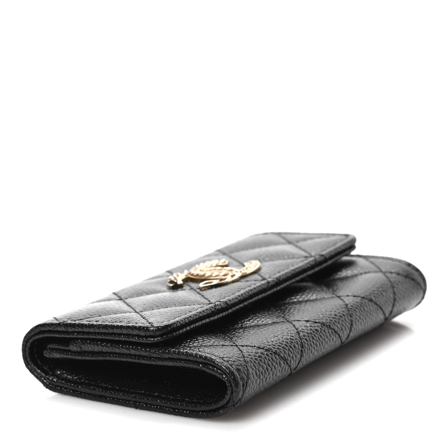 Caviar Quilted Chain CC Flap Card Holder Black