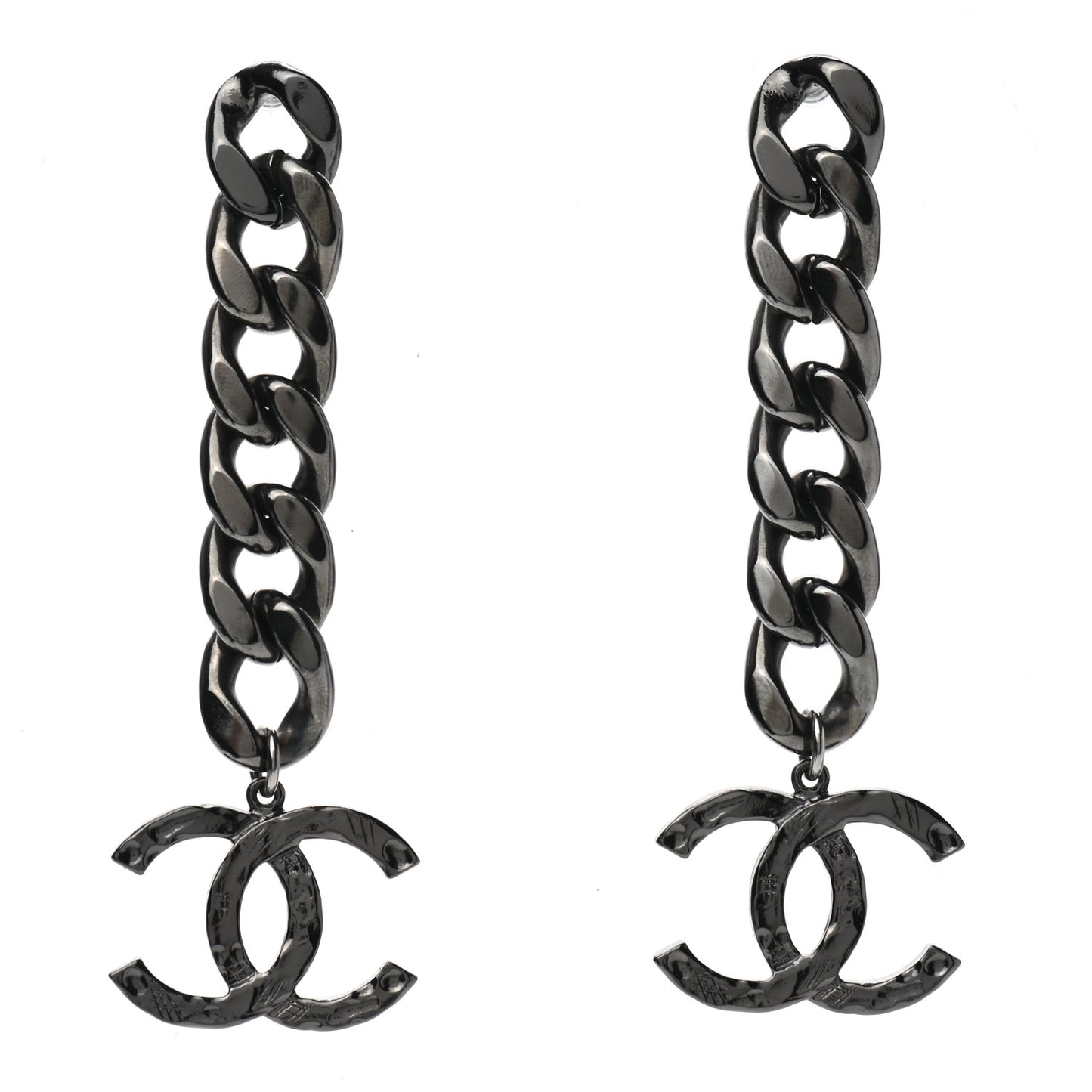 Metal CC Pick Drop Earrings Ruthenium