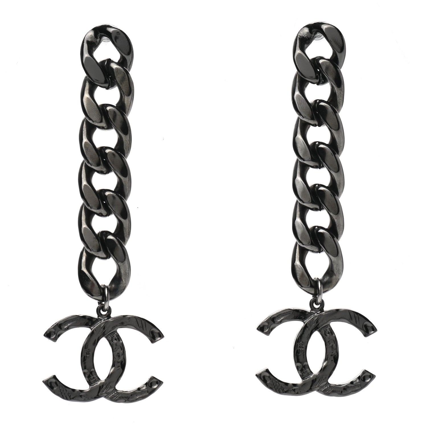 Chanel Metal CC Pick Drop Earrings Ruthenium 1 of 4