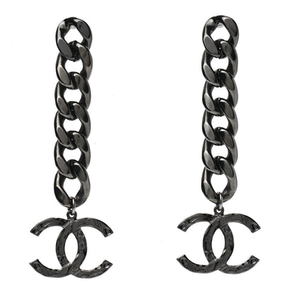Chanel Metal CC Pick Drop Earrings Ruthenium 1 of 4