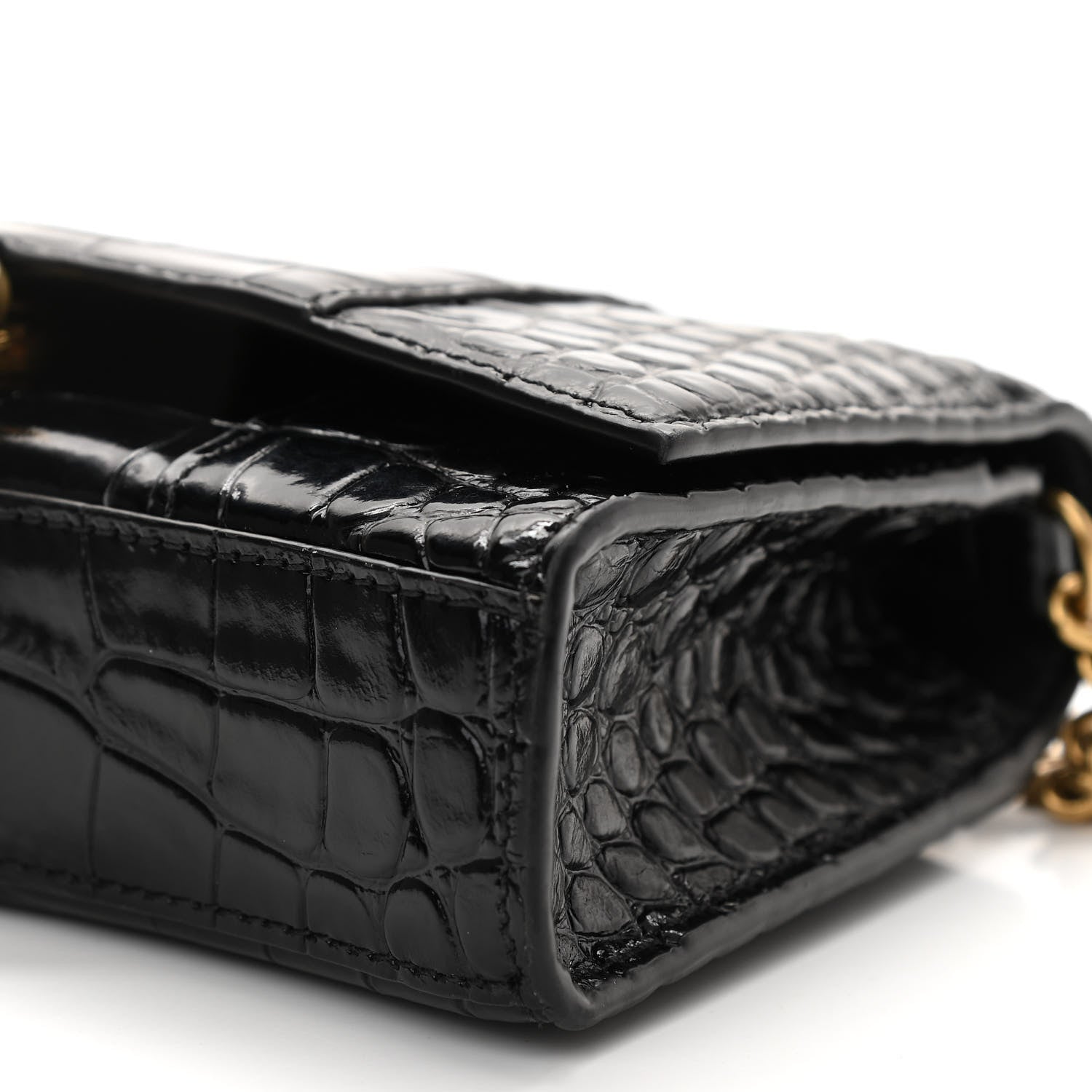 Balenciaga Shiny Calfskin Crocodile Embossed Hourglass Chain Bag Black 8 of 10