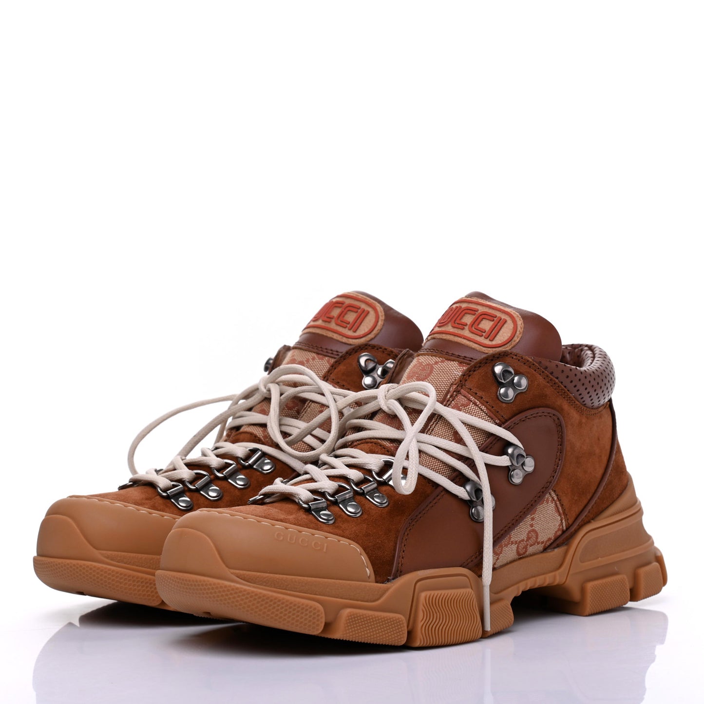 X SEGA Suede Calfskin GG Monogram Mens Flashtrek Sneakers 7 New Cuir Beige Ruggine