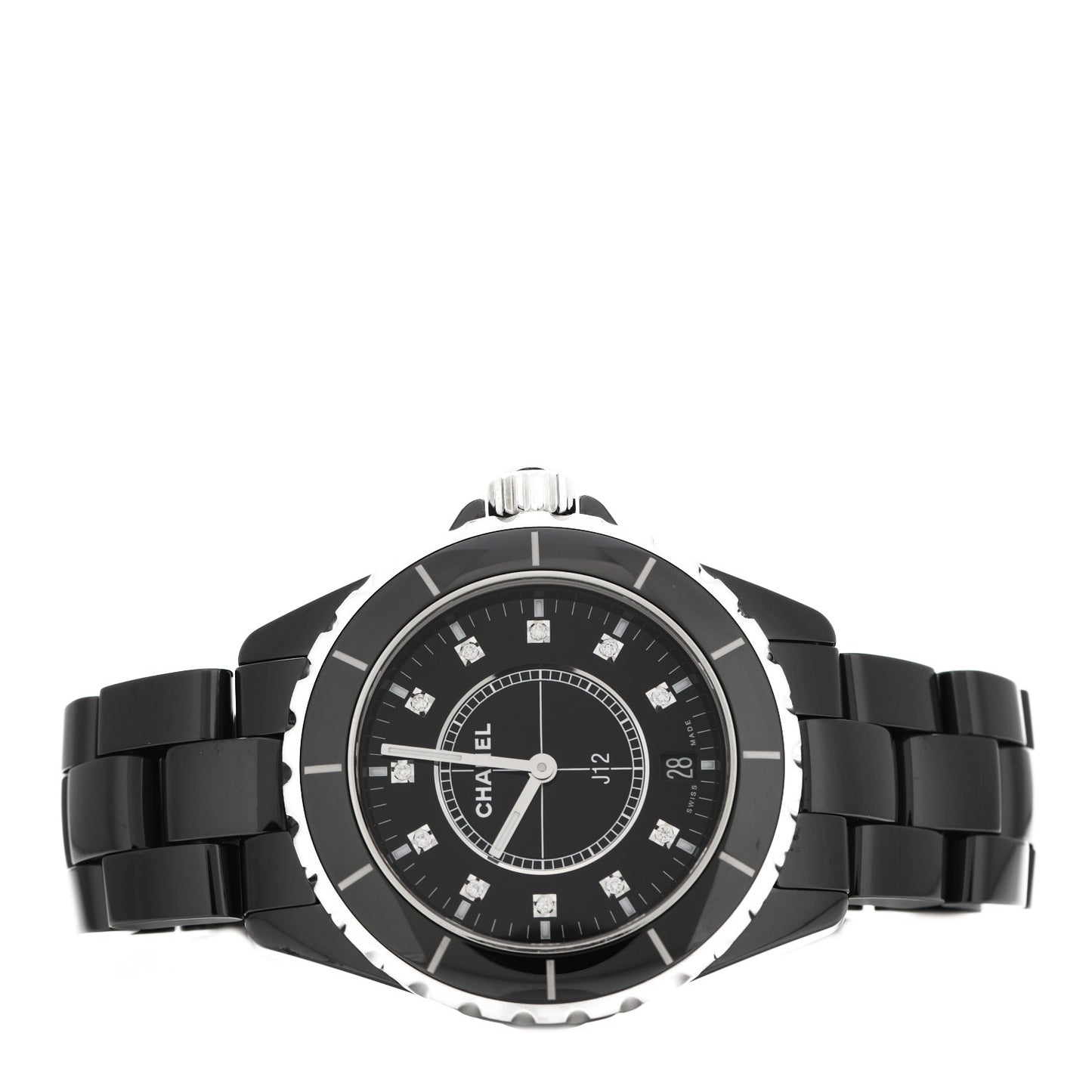 Stainless Steel Ceramic Diamond 38mm J12 Quartz Watch Black