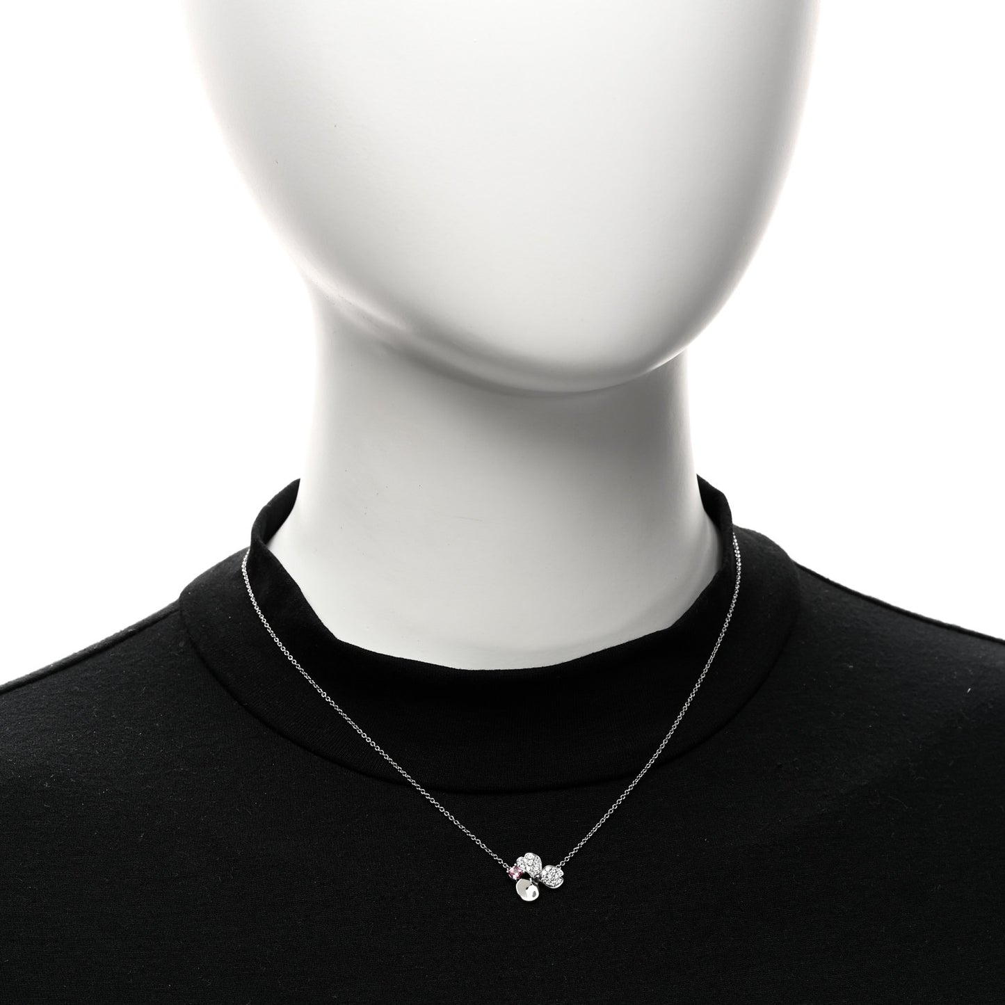 Platinum Diamond Pink Tourmaline Paper Flowers Pendant Necklace