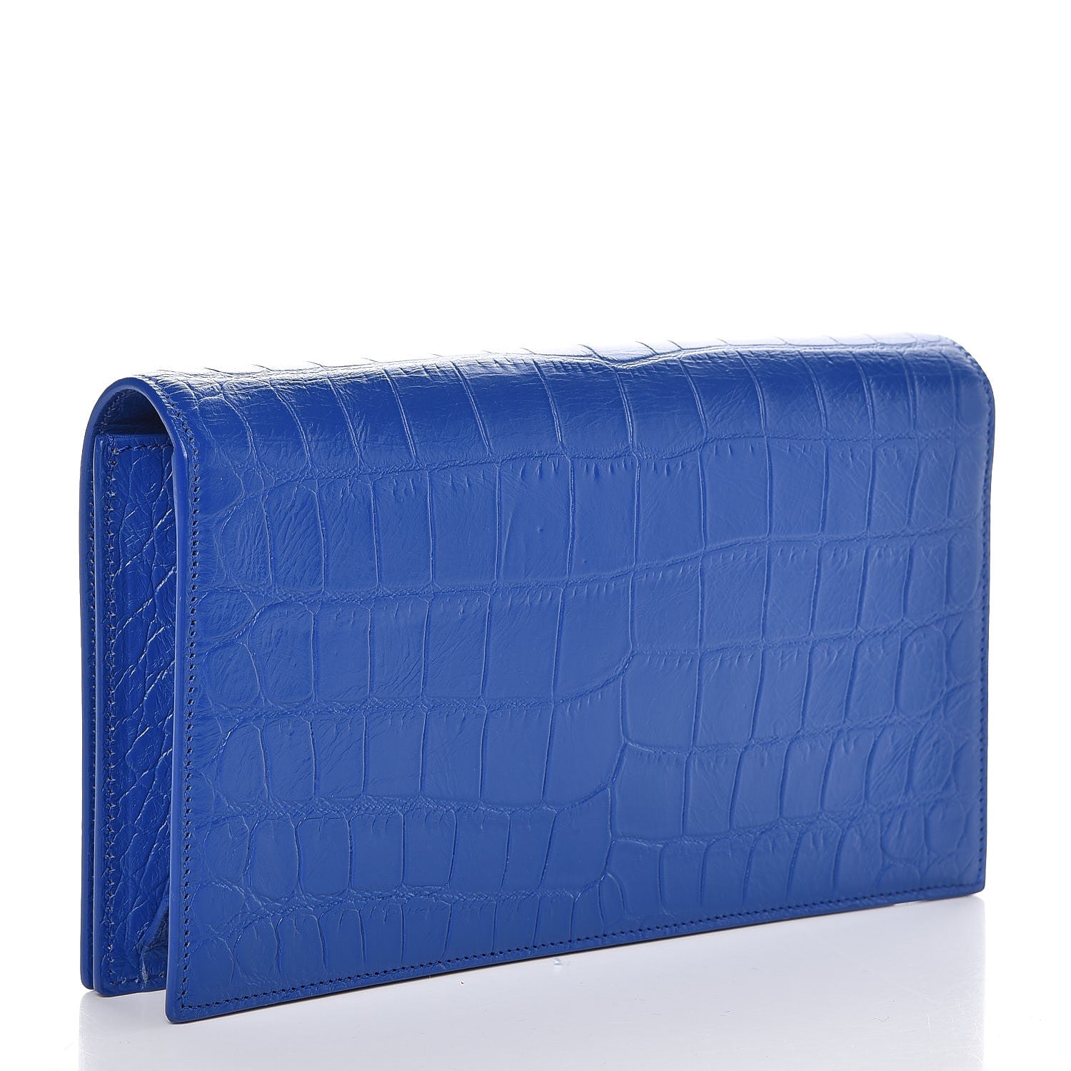 Saint Laurent Calfskin Crocodile Embossed Classic Kate Monogram Clutch Royal Blue 3 of 7