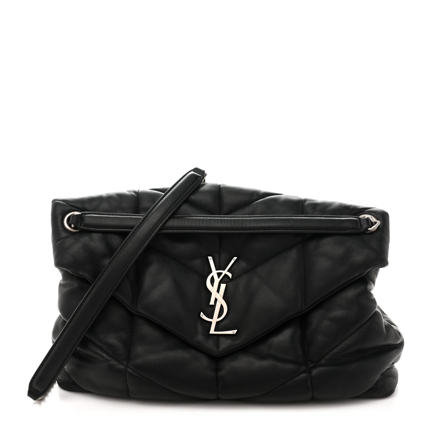 Lambskin Quilted Medium Loulou Puffer Monogram Chain Satchel Black