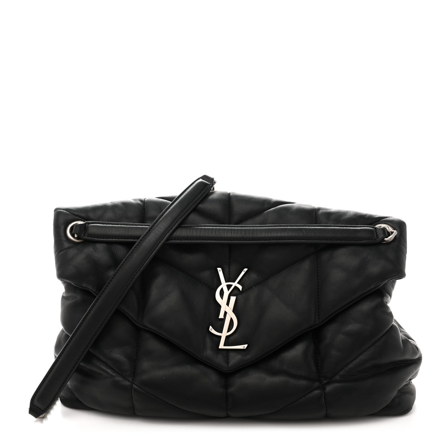 Saint Laurent Lambskin Quilted Medium Loulou Puffer Monogram Chain Satchel Black 1 of 11