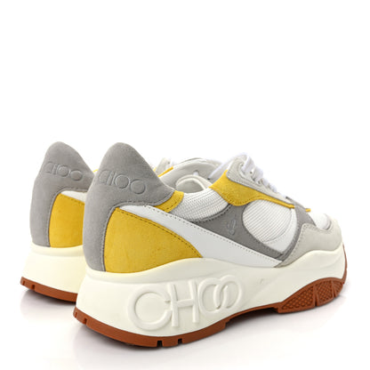 Jimmy Choo Nappa Mesh Suede Womens Landon Low Top Sneakers 38 White Grey Yellow 4 of 9