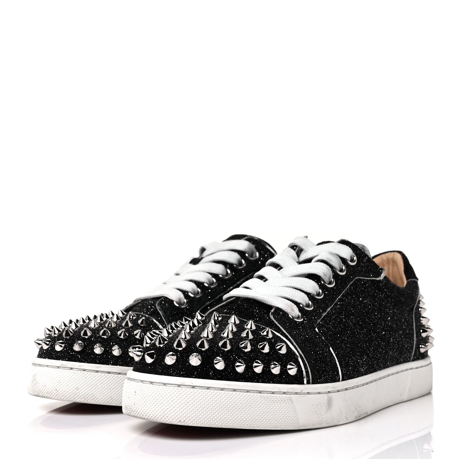 Christian Louboutin Crosta CometeSpikes Womens Vieira 2 Flat Crosta Comete Sneakers 37 Black Silver 3 of 9