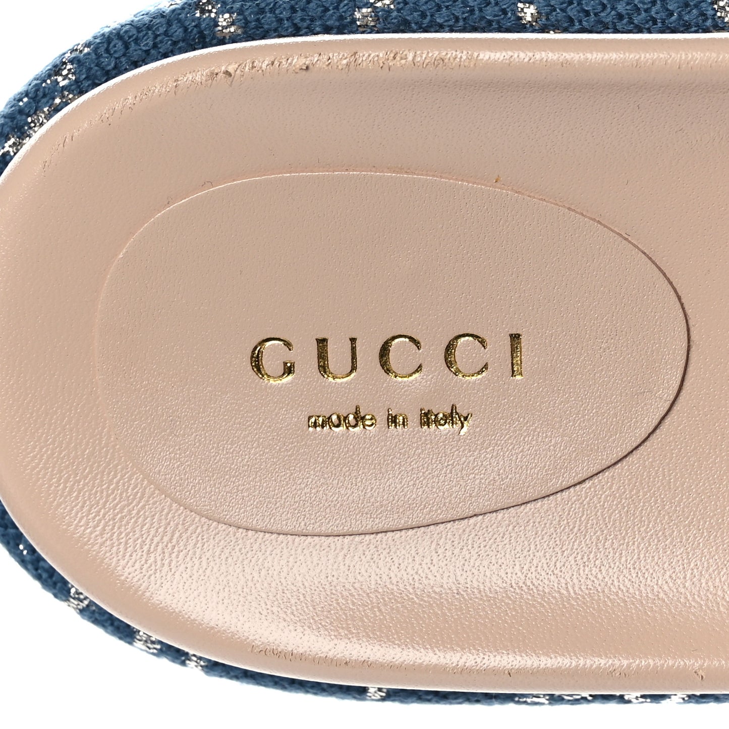 Canvas Lame GG Monogram Angelina Platform 55mm Slide Sandals 38 Blue Silver
