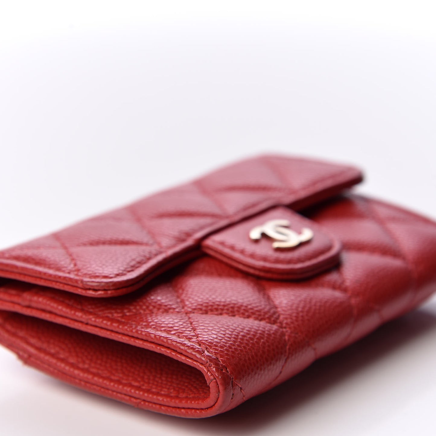 Caviar Quilted Flap Card Holder Wallet Red