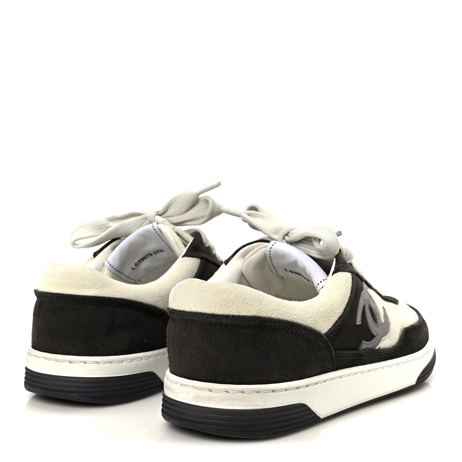 Chanel Suede Kidskin Womens CC Sneakers 37.5 Black White 5 of 11