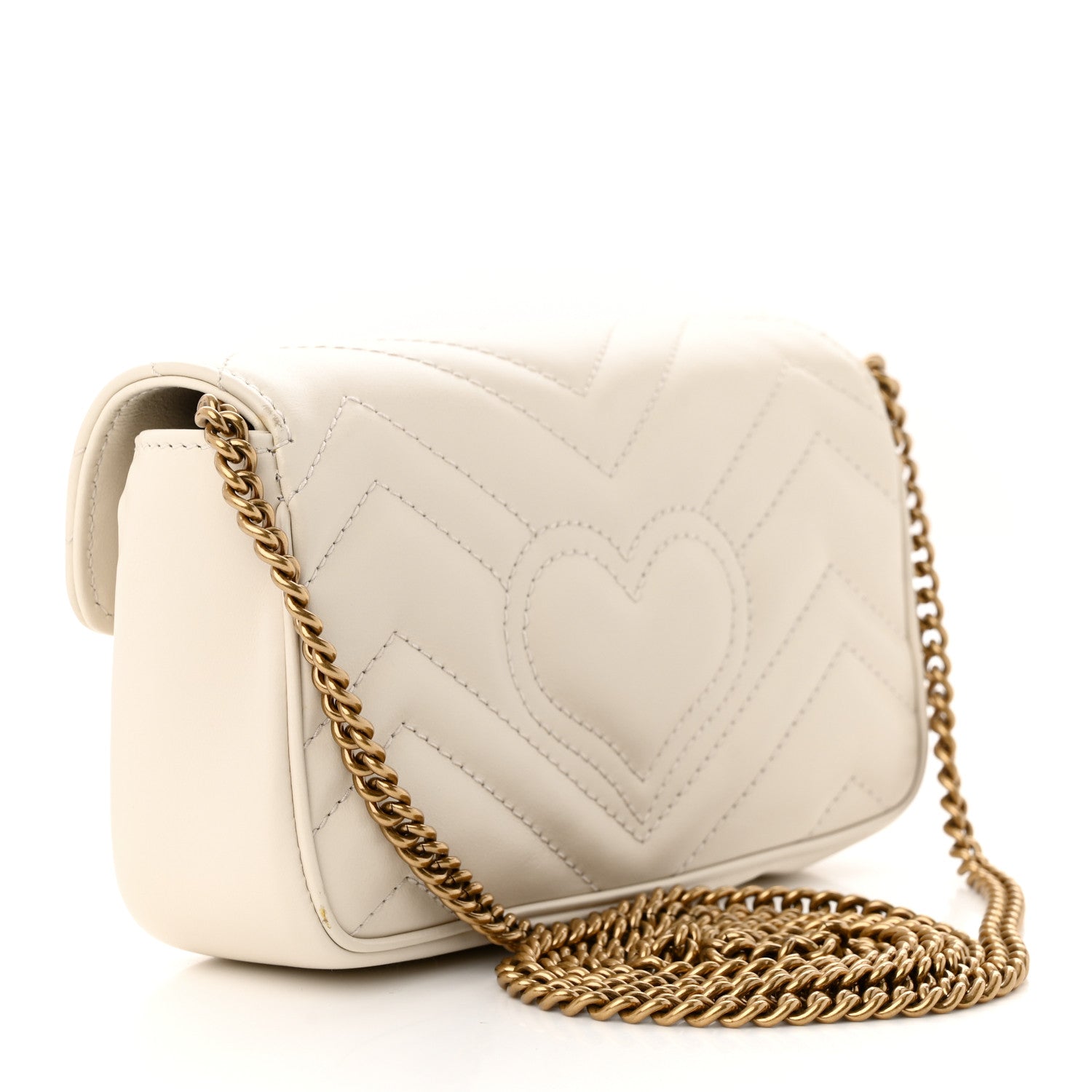 Gucci Calfskin Matelasse Super Mini GG Marmont Shoulder Bag White 3 of 12
