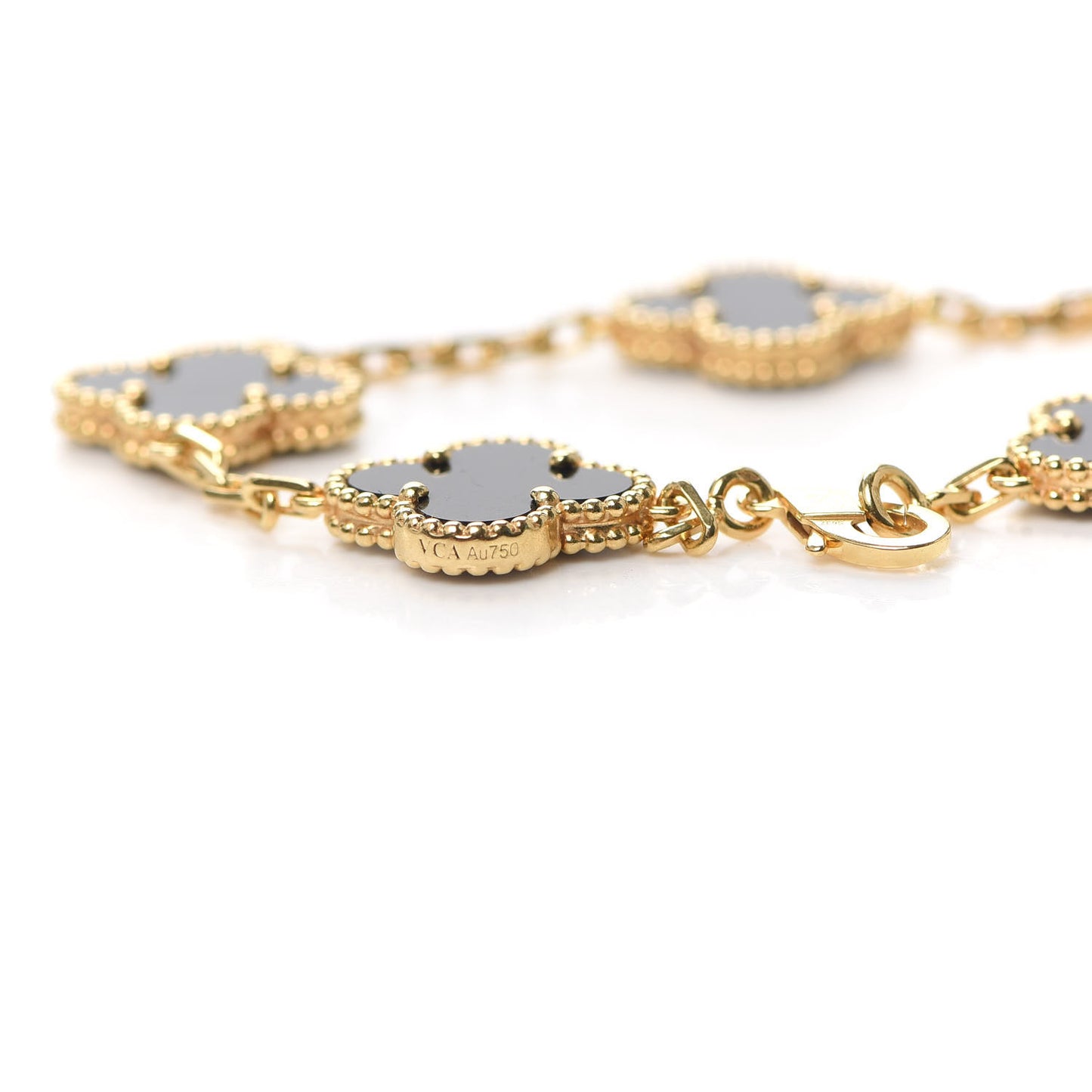 18K Yellow Gold Black Onyx 5 Motifs Vintage Alhambra Bracelet
