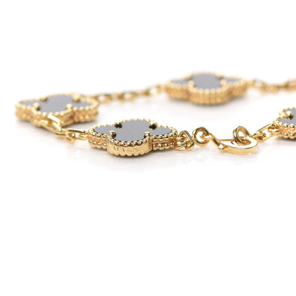 Van Cleef & Arpels 18K Yellow Gold Black Onyx 5 Motifs Vintage Alhambra Bracelet 5 of 6