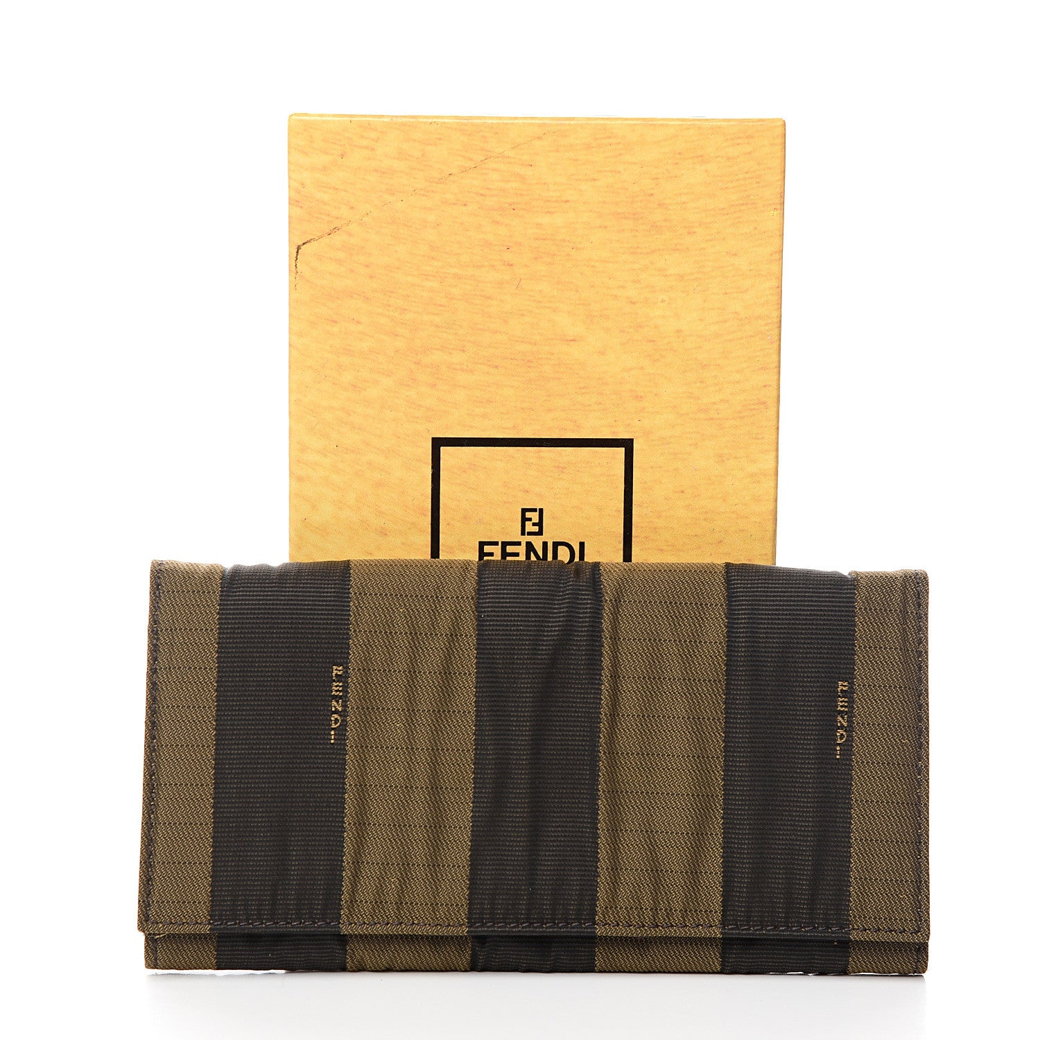 Fendi Pequin Striped Flap Wallet Tobacco 7 of 7