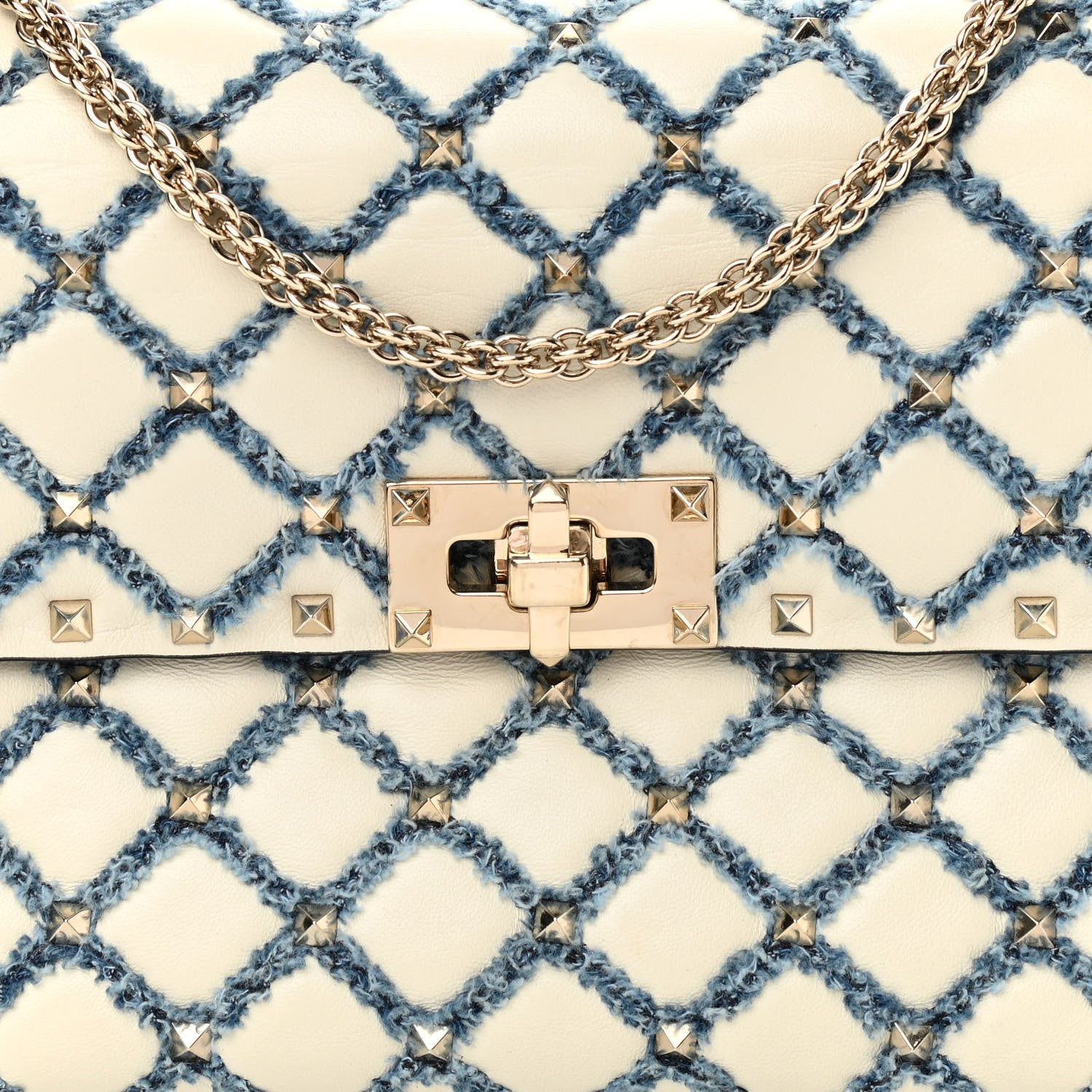 Valentino Garavani Nappa Denim Quilted Rockstud Medium Spike Shoulder Bag Ivory Blue 7 of 10