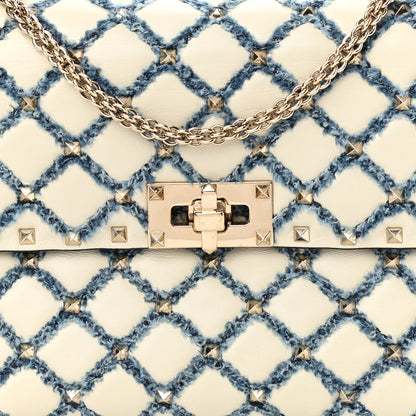 Valentino Garavani Nappa Denim Quilted Rockstud Medium Spike Shoulder Bag Ivory Blue 7 of 10