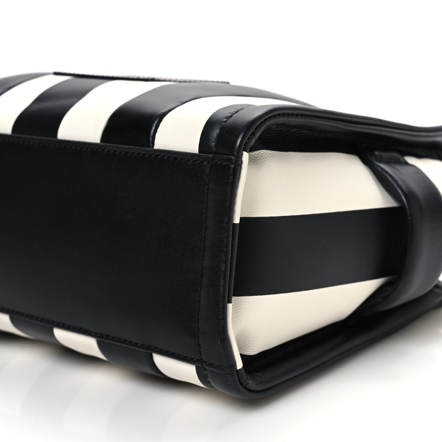 Calfskin Striped Small The Traveler Tote Bag Black White