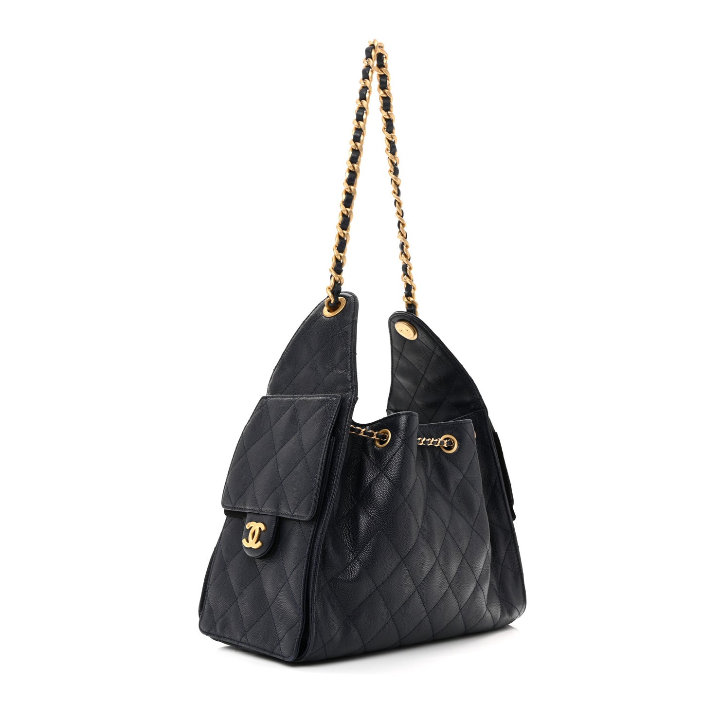 Caviar Quilted Small Chanel 25 Handbag Dark Navy