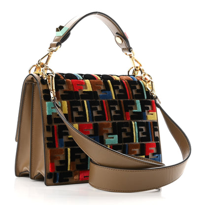 Fendi Vitello Liberty Velvet FF 1974 Hearts Padlock Embroidered Kan I Shoulder Bag Fango Multicolor 4 of 11