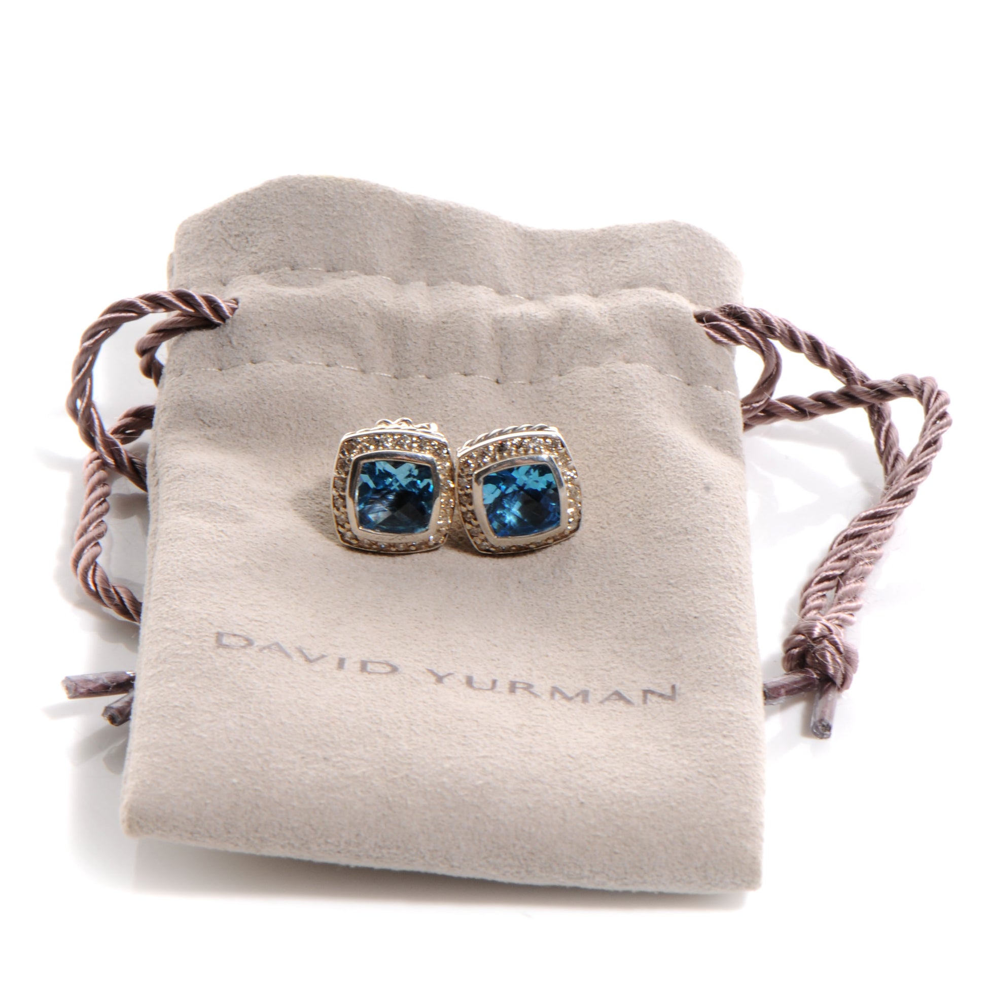 David Yurman Sterling Silver Diamond Blue Topaz 7mm Petite Albion Earrings 6 of 6