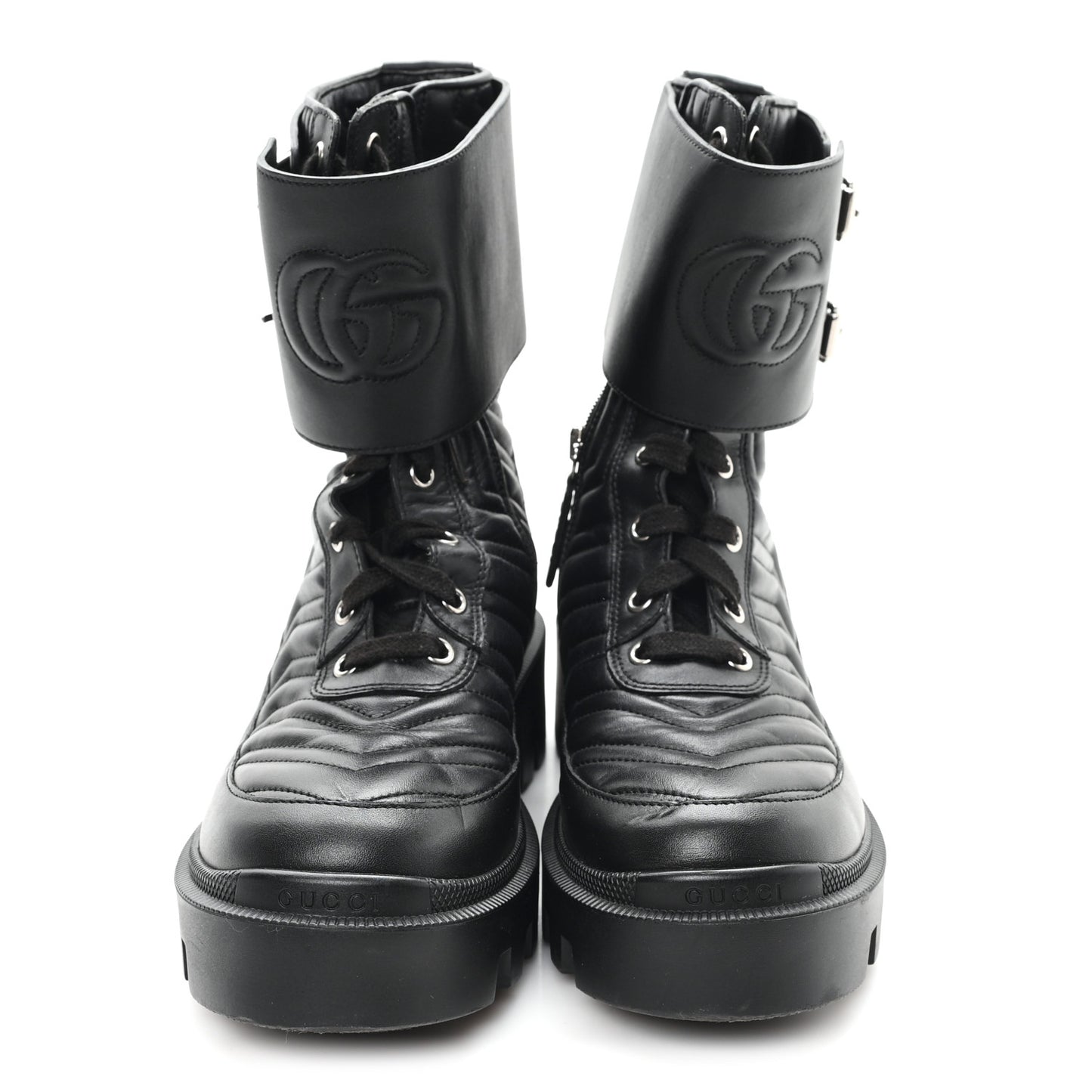 Nappa Frances GG Matelasse Platform Combat Boots 37 Black
