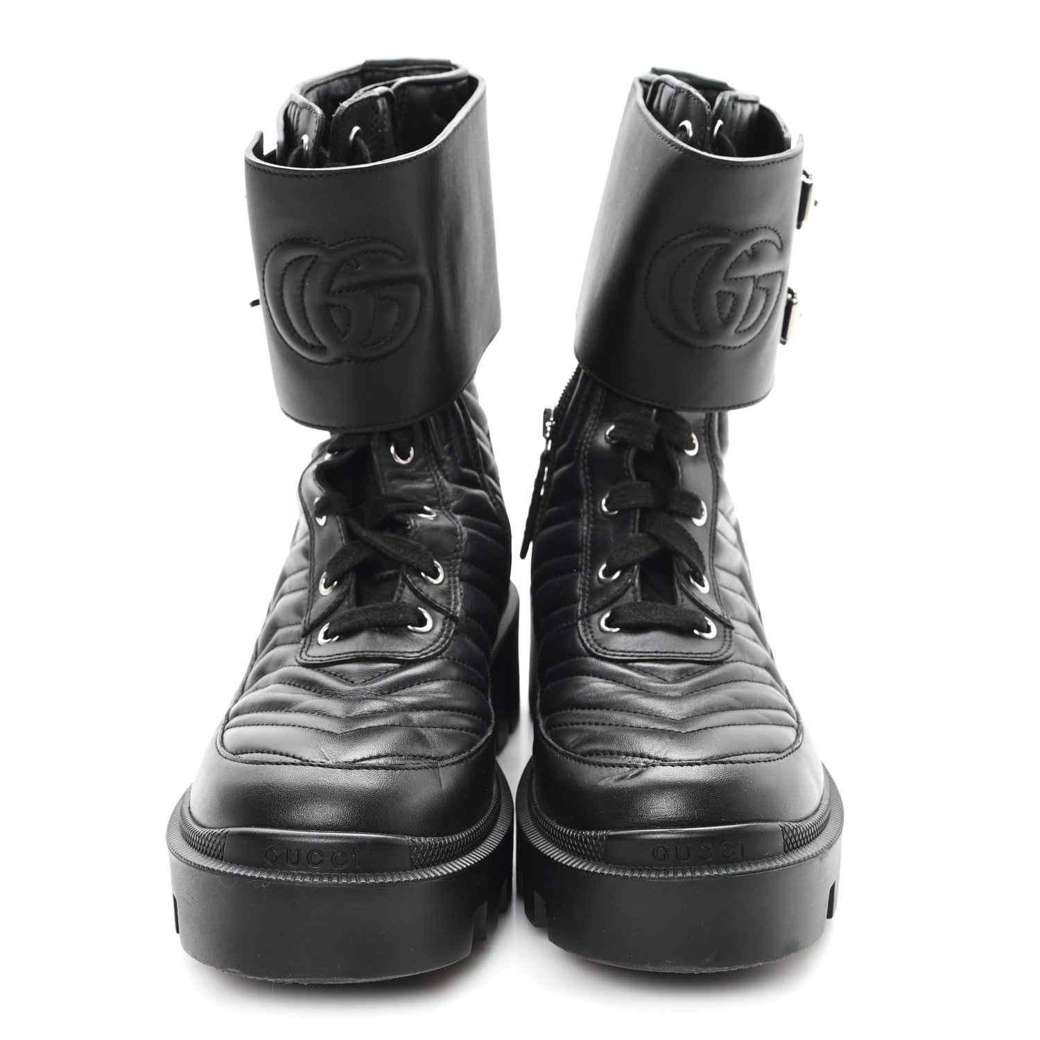 Gucci Nappa Frances GG Matelasse Platform Combat Boots 37 Black 3 of 9