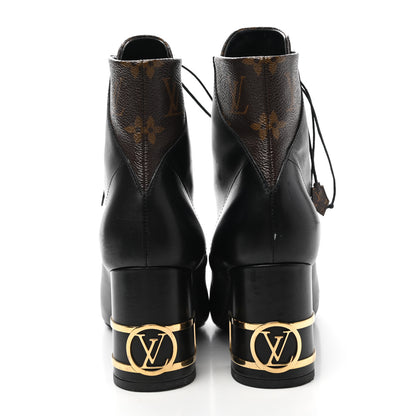 Louis Vuitton Calfskin Monogram Bliss Lace Up Ankle Boots 38 Black 6 of 12