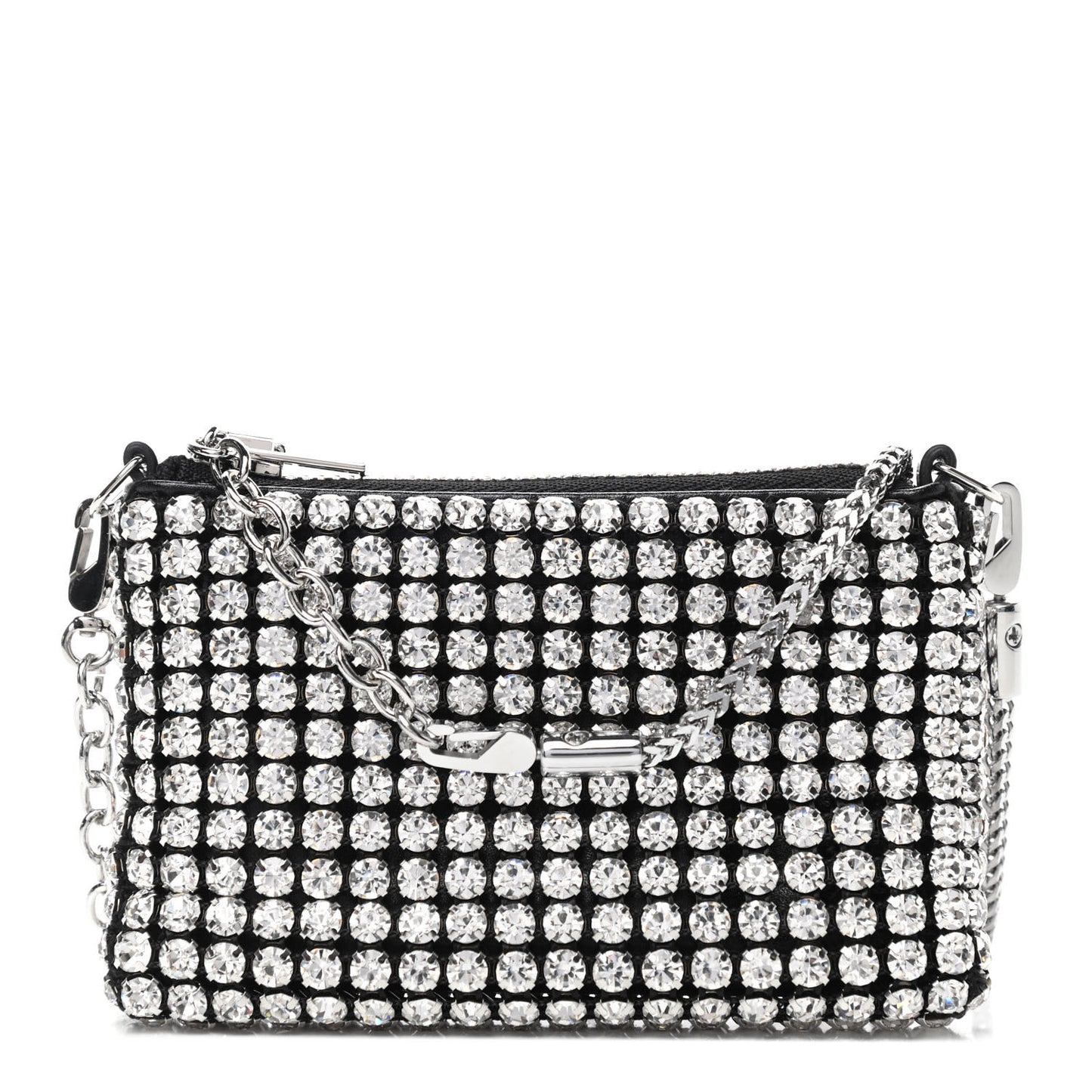 Mesh Crystal Rhinestone Nano Heiress Shoulder Bag Black Silver