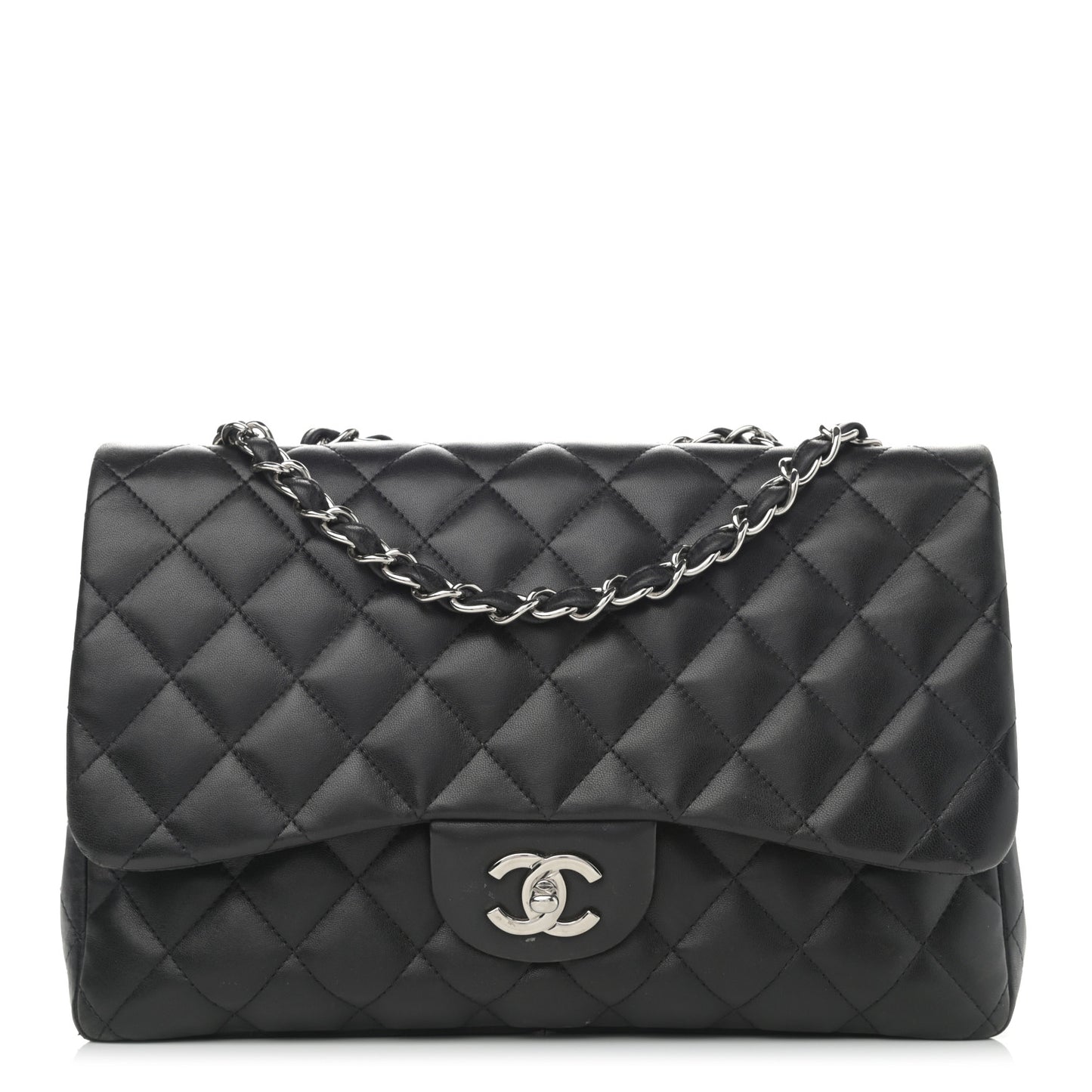Lambskin Quilted Jumbo Single Flap Black