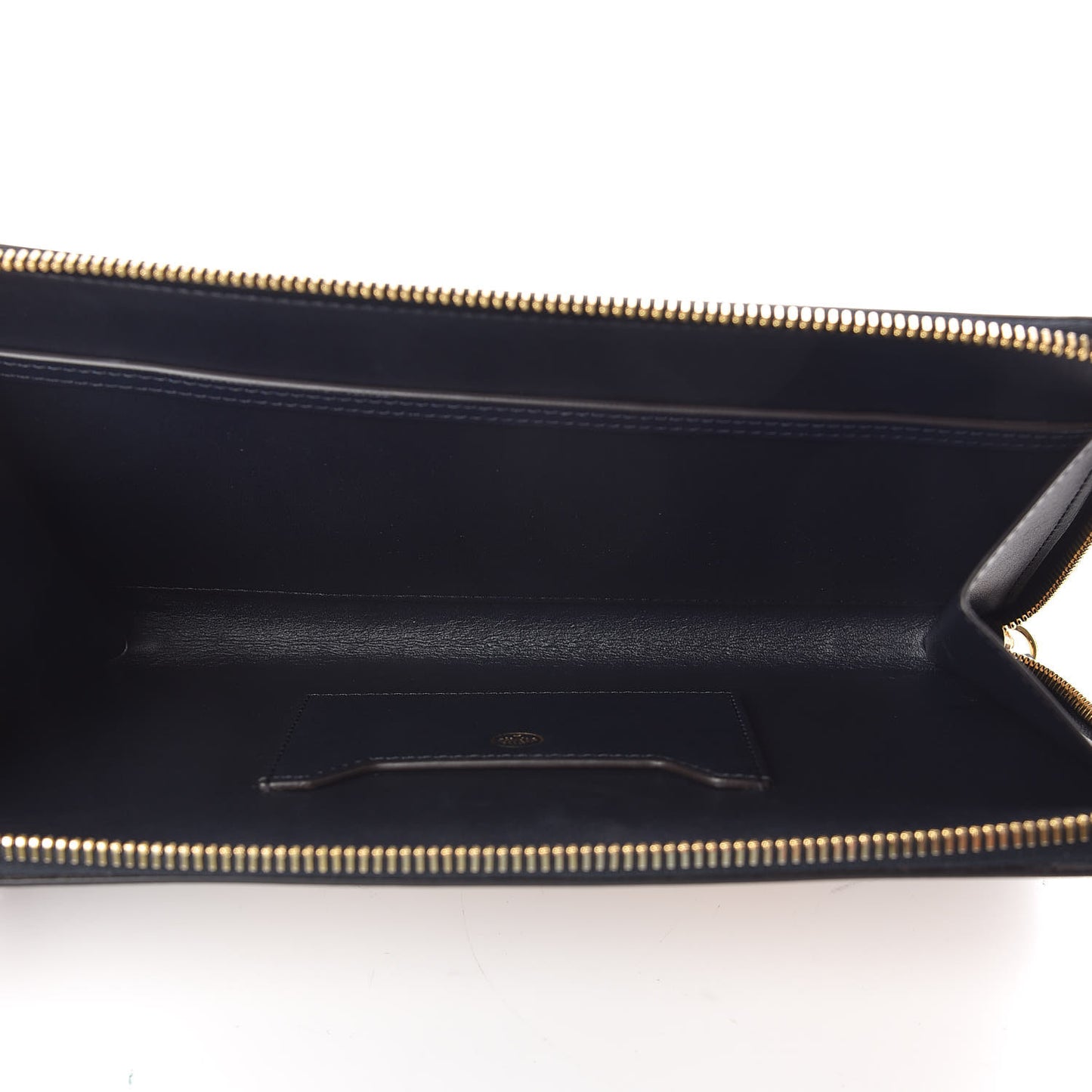 Smooth Calfskin Squirrel Embroidered Zip Around Clutch Wallet Navy