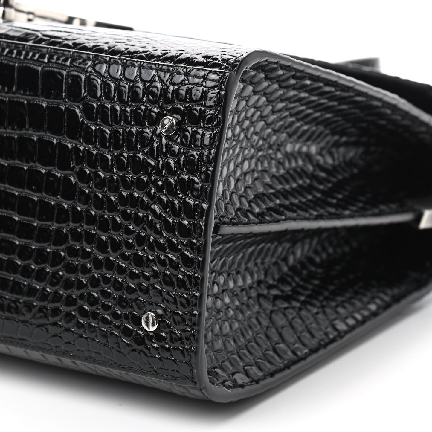 Calfskin Crocodile Embossed Medium Classic Monogram Cassandra Top Handle Black Rouge Legion