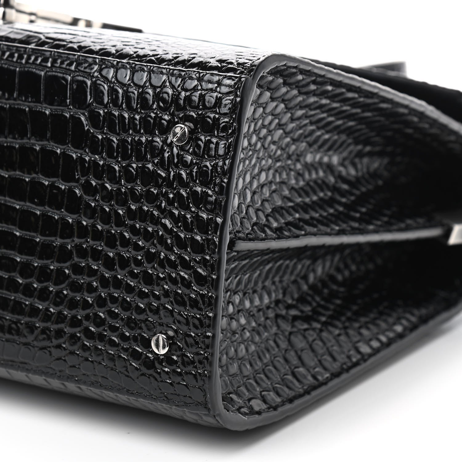 Saint Laurent Calfskin Crocodile Embossed Medium Classic Monogram Cassandra Top Handle Black Rouge Legion 6 of 8