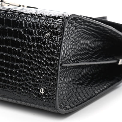 Saint Laurent Calfskin Crocodile Embossed Medium Classic Monogram Cassandra Top Handle Black Rouge Legion 6 of 8