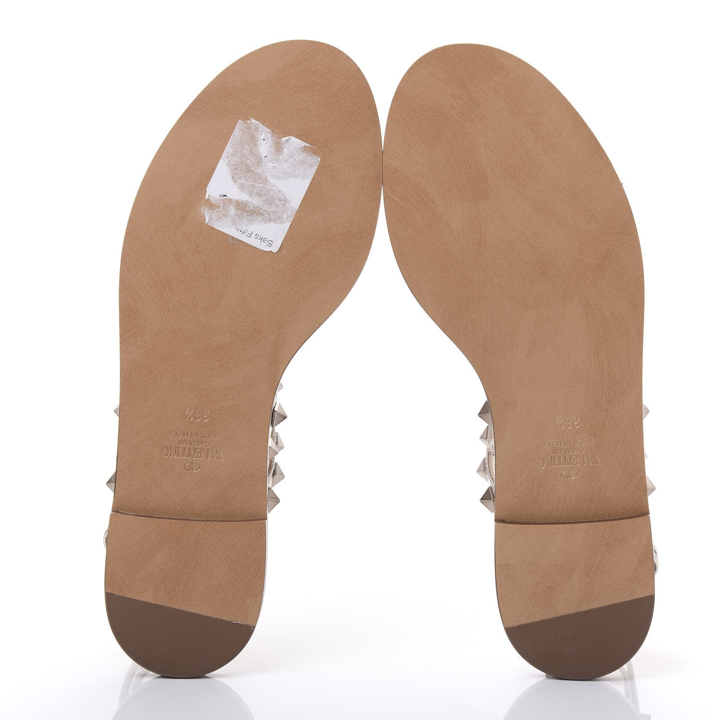Metallic Nappa Rockstud T-Strap Slingback Flat Sandals 36.5 Skin