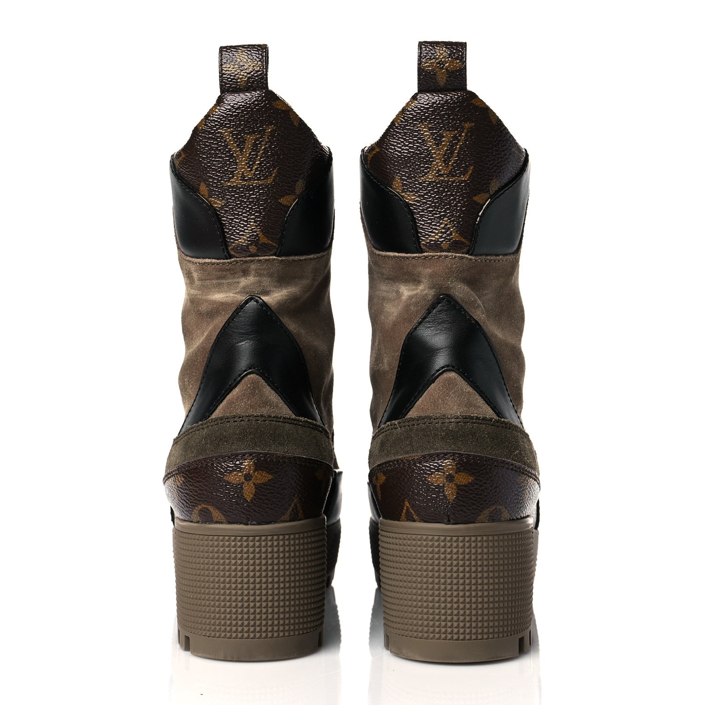 Suede Calfskin Monogram Laureate Platform Desert Boots 35.5 Taupe