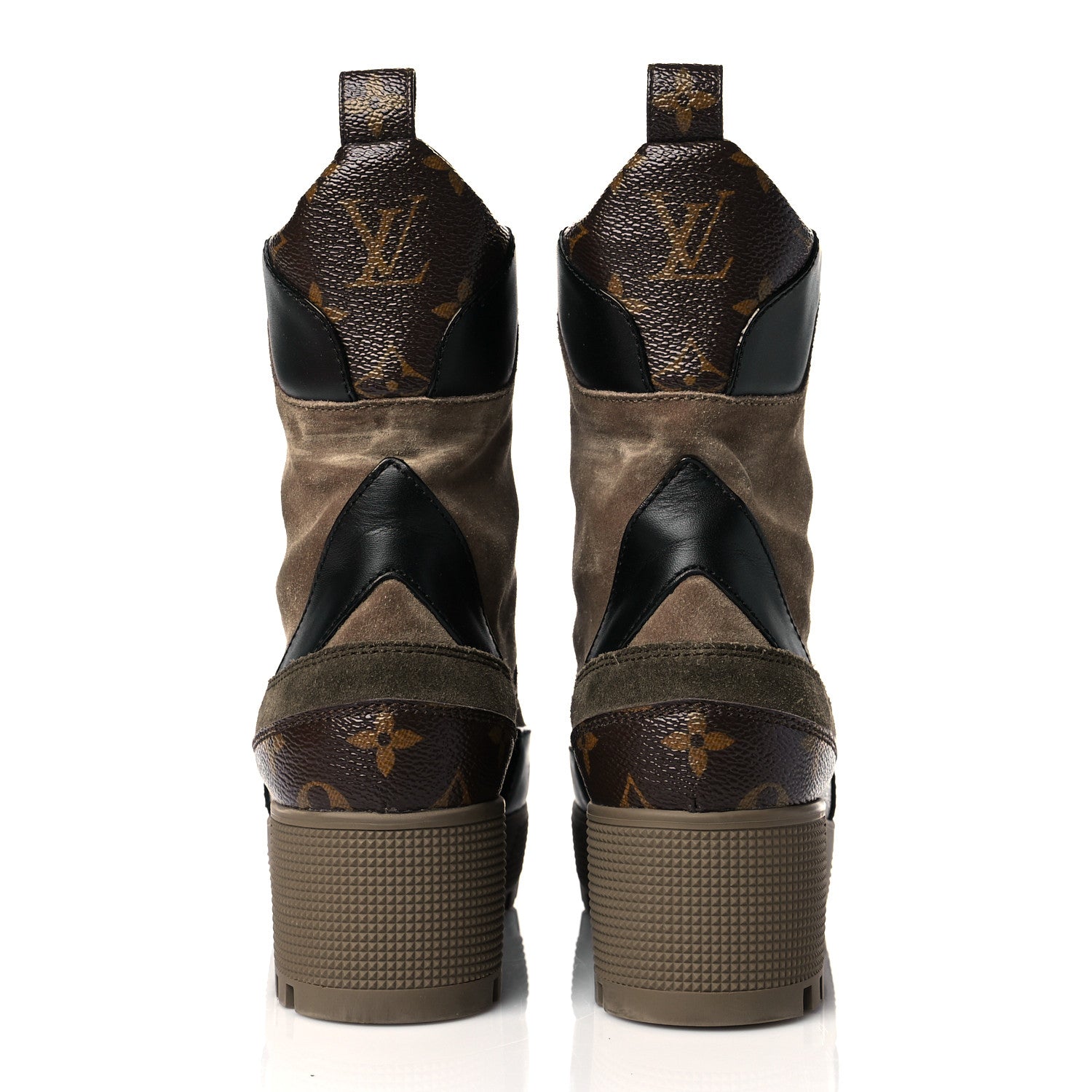 Louis Vuitton Suede Calfskin Monogram Laureate Platform Desert Boots 35.5 Taupe 5 of 19