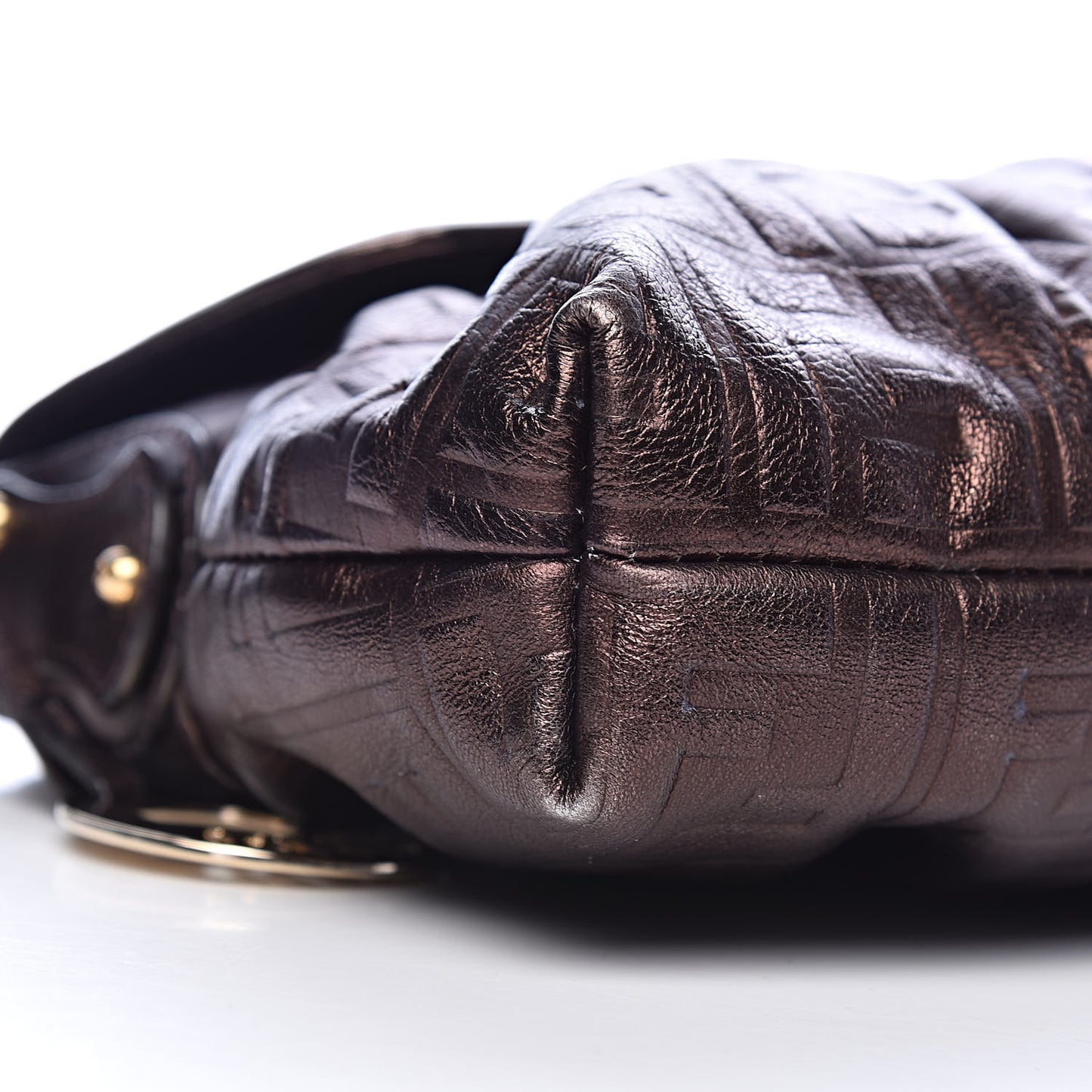 Metallic Calfskin FF Embossed Small Chef Shoulder Bag Bronze