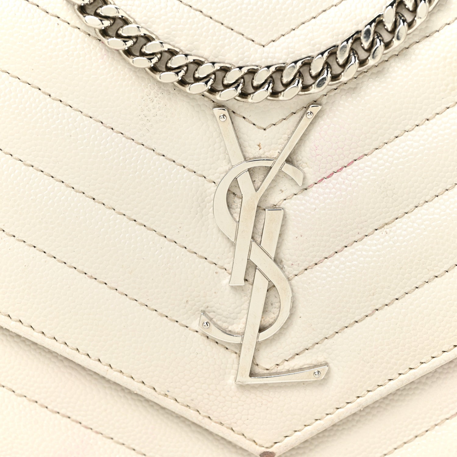 Saint Laurent Grain De Poudre Matelasse Chevron Monogram Chain Wallet Icy White 8 of 19