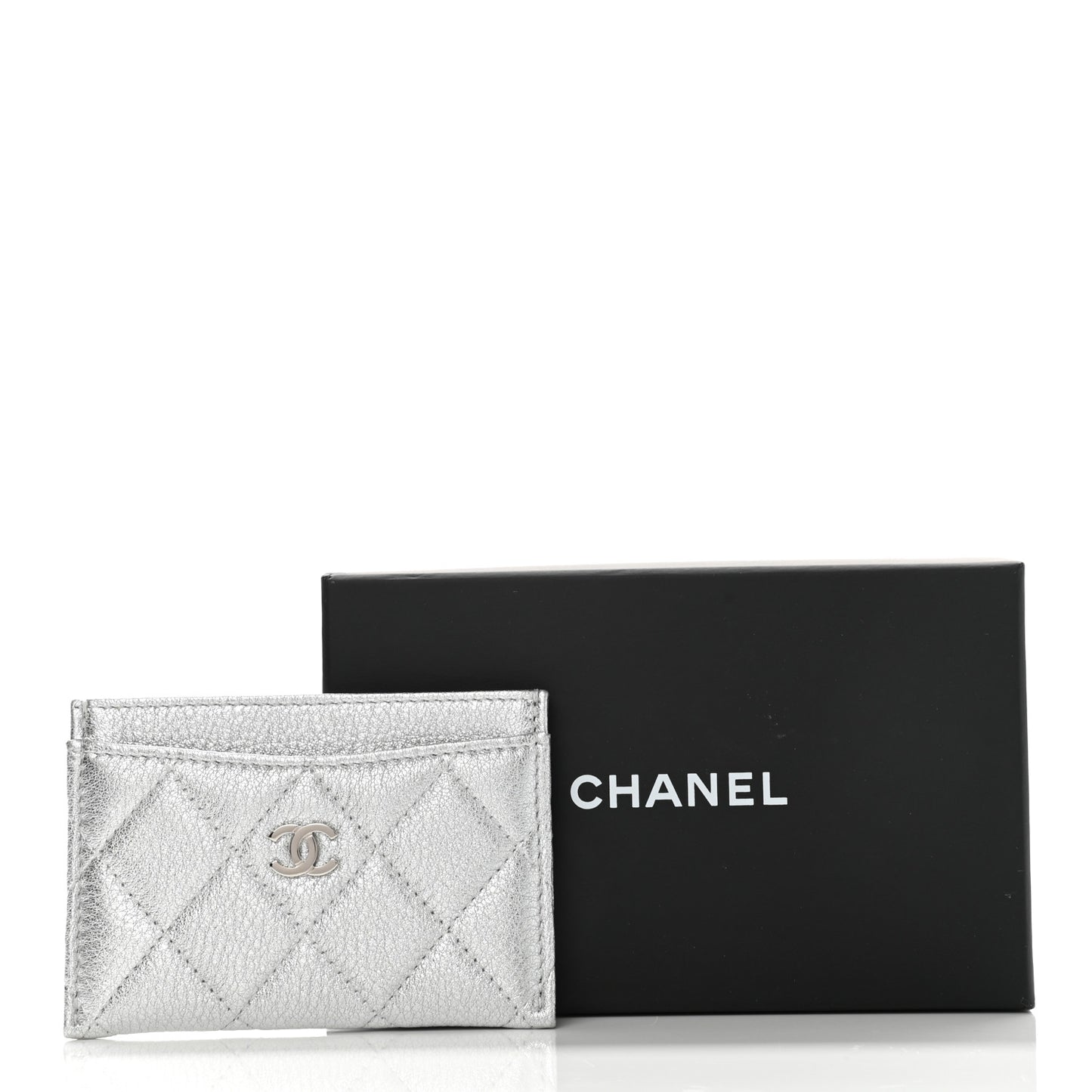 Metallic Goatskin Quilted CC Card Holder Silver